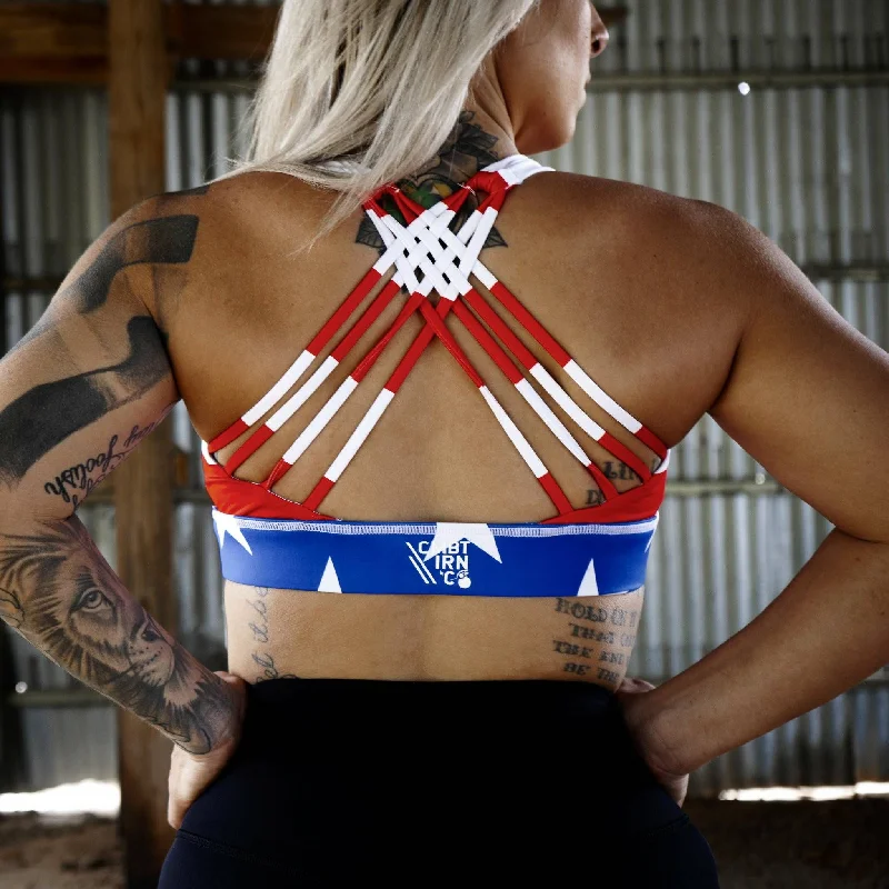 Yoga Bar with Natural Ingredients -CROSS-STRAP ELITE TRAINING EDITION SPORTS BRA | American Flag Yoga Bar with Natural Ingredients -CROSS-STRAP ELITE TRAINING EDITION SPORTS BRA | American Flag