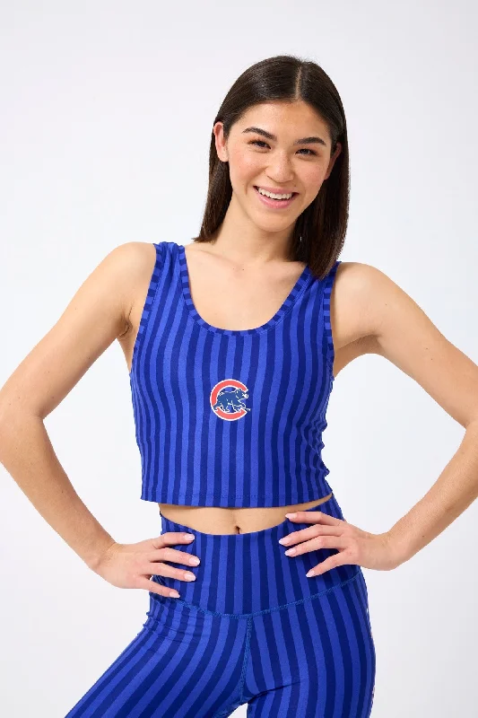 Yoga Bar for Better Flexibility -Cubs TLC Crop Top in Electric Blue Chalk Stripe