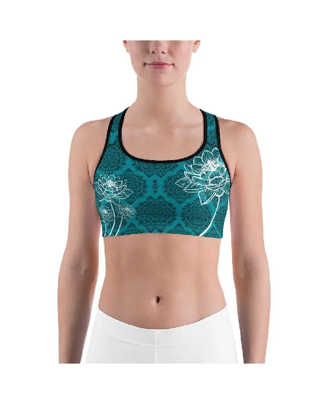 Yoga Bar with Moringa for Superfoods -Cyan Blue Lotus Sports Bra