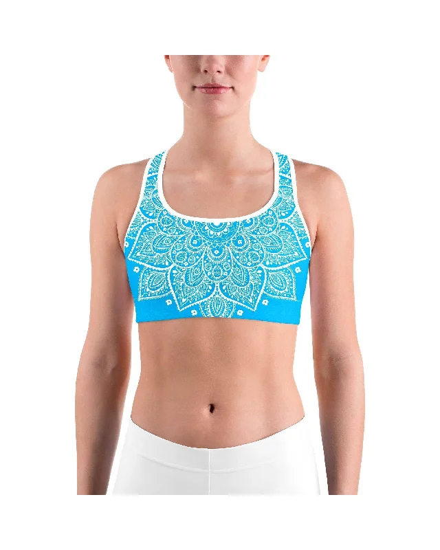 Yoga Bar for Active Women -Cyan Blue Mandala Sports bra
