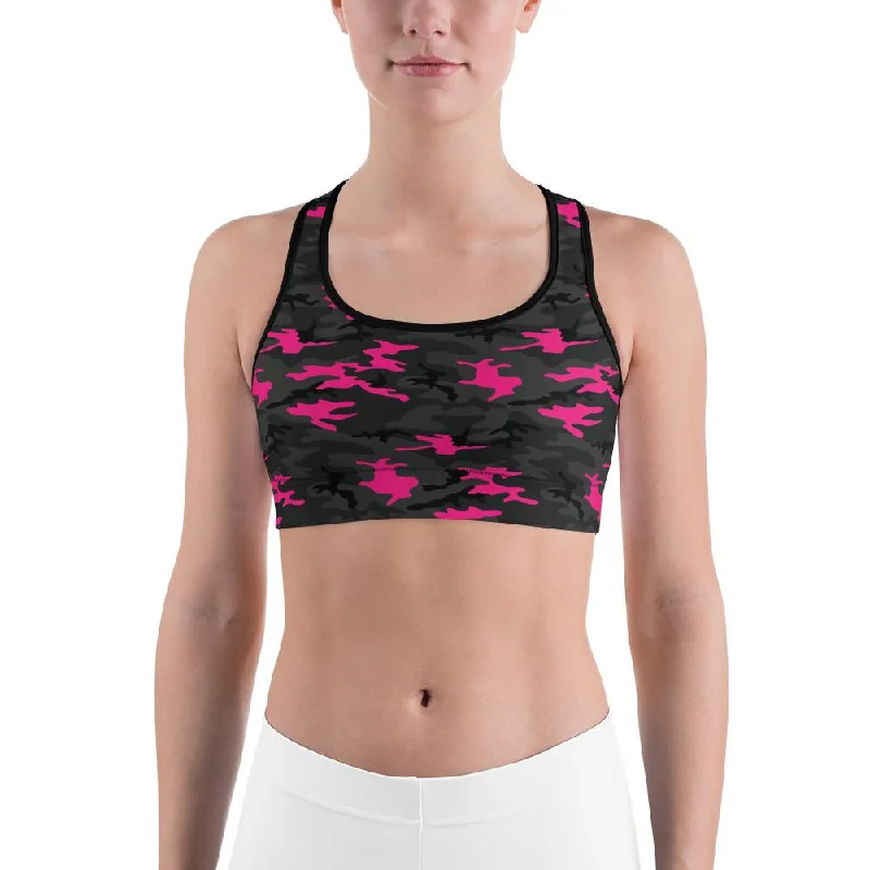 Yoga Bars for Health and Wellness -Dark Pink Camo Sports Bra