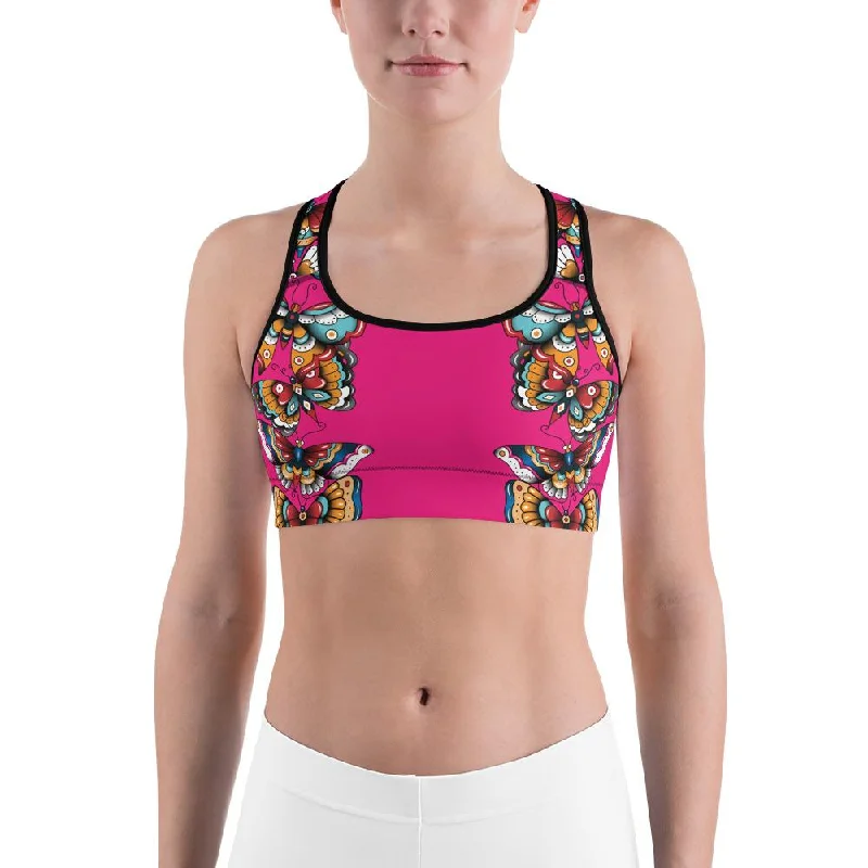 Yoga Bar for Muscle Growth and Repair -Day of the Dead - Butterflies Sports Bra