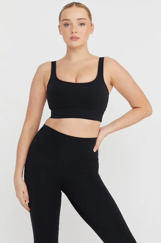 Yoga Bar with Raw Ingredients -DAYFLEX SQUARE NECK SPORTS BRA - SHADOW BLACK