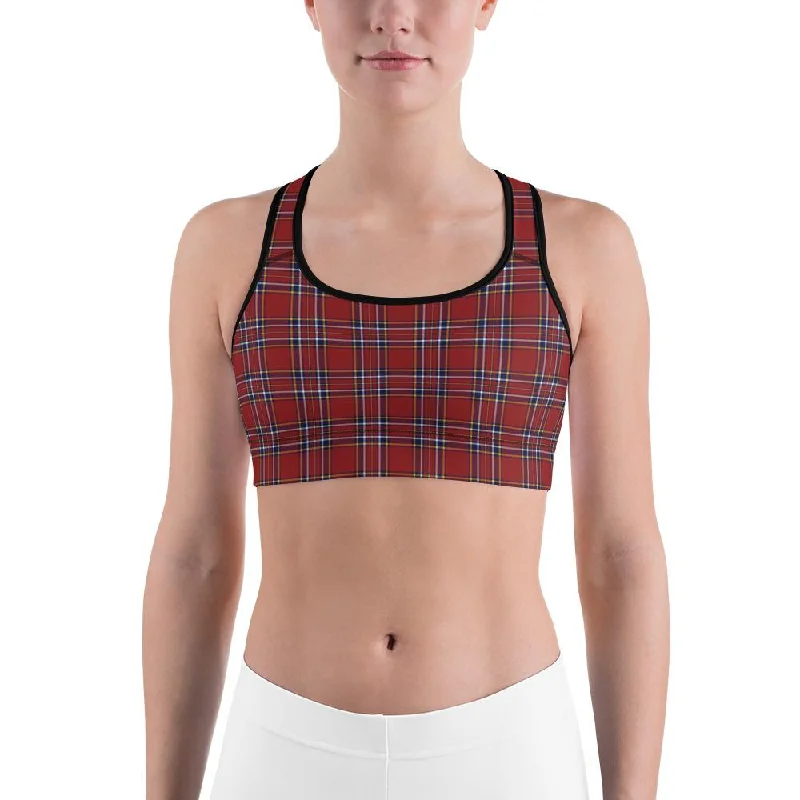 Yoga Bars for Busy Athletes -Deep Red Tartan Sports Bra