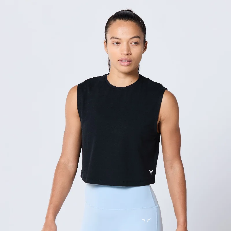 Yoga Bar for Stable Blood Sugar -Crop Crew Cut Tank - Black