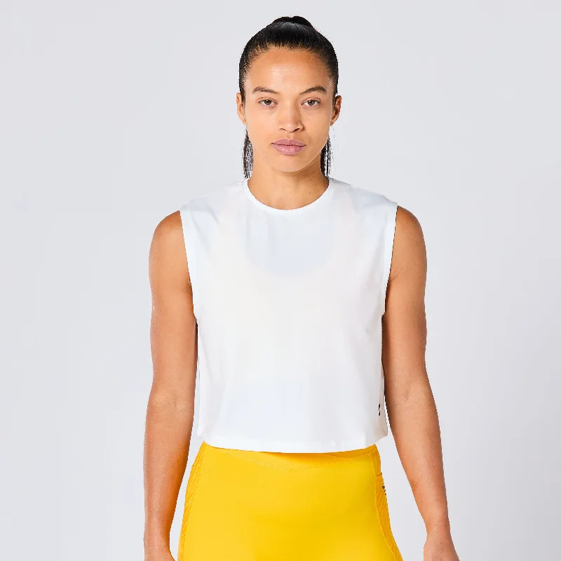 Yoga Bar for Optimal Performance -Crop Crew Cut Tank - Pearl White