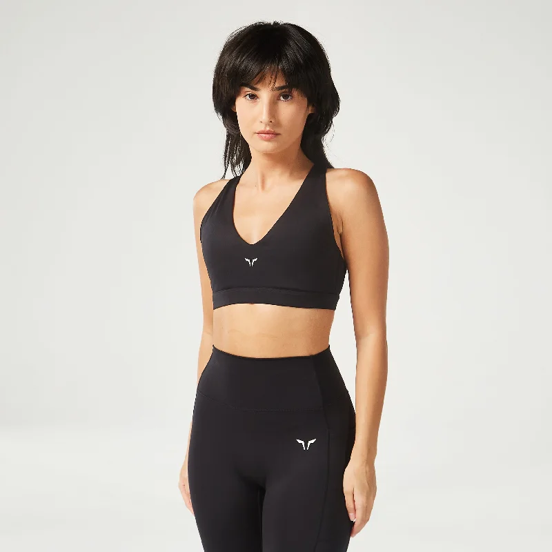 Yoga Bar with Peanuts -Essential Adjustable Mid Impact Bra - Black