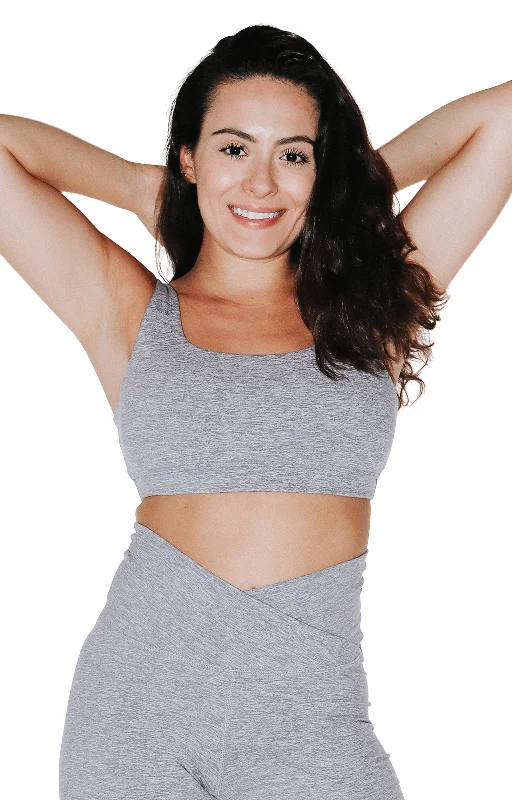 Organic Protein Yoga Bar with Low Sugar -Everyday Sports Bra - Silver Heather