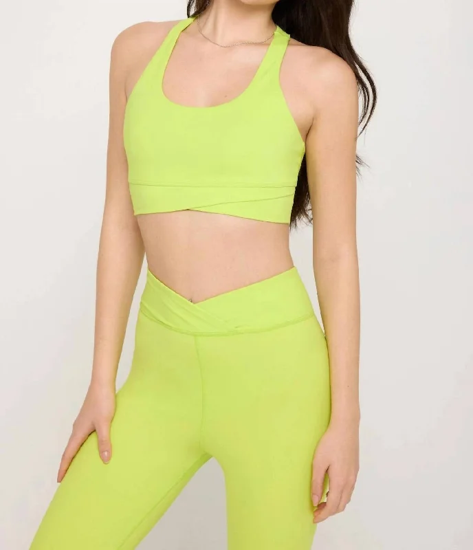 Yoga Bar with Macadamia Nuts and Chocolate -Evie Wrap Front Bra Top In Acid Lime