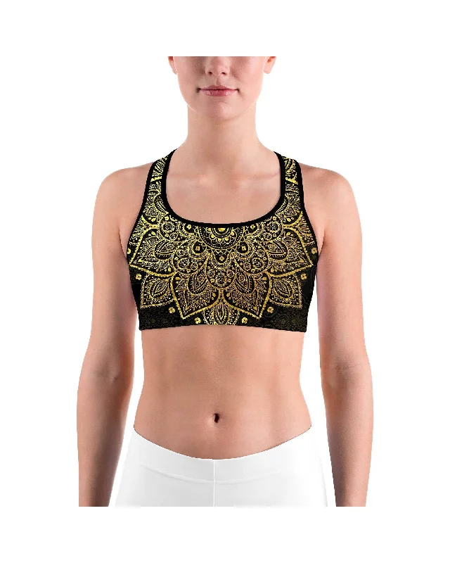 Yoga Bar for Energy and Focus in Yoga -Faux Golden Mandala Sports bra