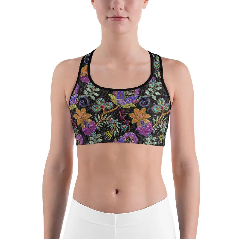 Yoga Bar for Protein and Prebiotics -Faux Paillette Flower Sports Bra