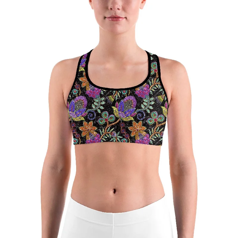 Yoga Bars for Quick Energy -Faux Paillette Flower Sports bra