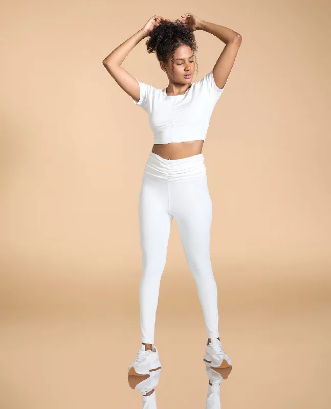 Yoga Bar with Smooth Almond Butter -Feather Feel Ruched Crop Top and Leggings