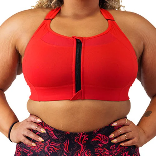Yoga Bar with Protein and Carbs -Front Zipper Bra | Fire Red