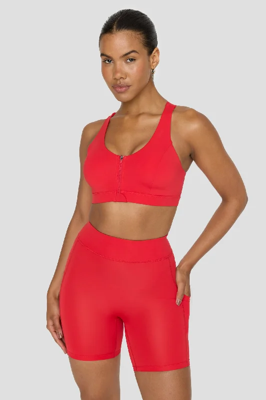 Yoga Bar for Improved Recovery After Workouts -FORMTECH ZIP FRONT OPEN BACK SPORTS BRA - CHILLI RED