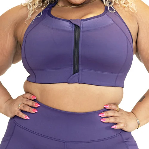 Yoga Bar with Maca Root -Front Zipper Bra | Eggplant