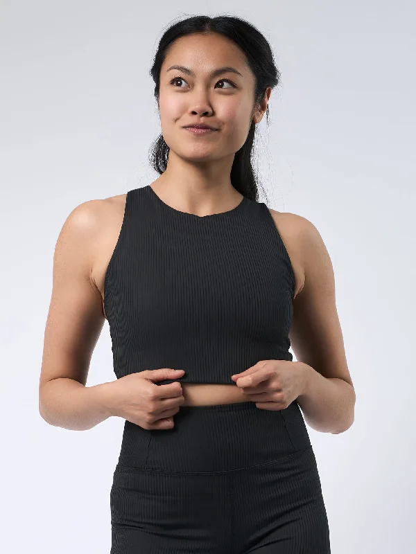 Yoga Bar for Quick Protein Boost -Girlfriend Collective Rib Dylan Bra - Black