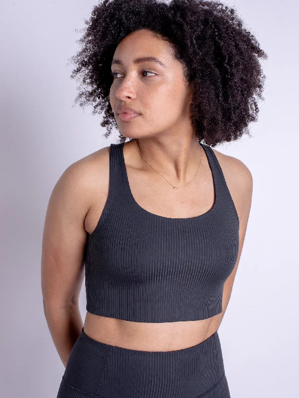 Yoga Bar for Focus and Concentration -Girlfriend Collective Rib Paloma Bra - Black