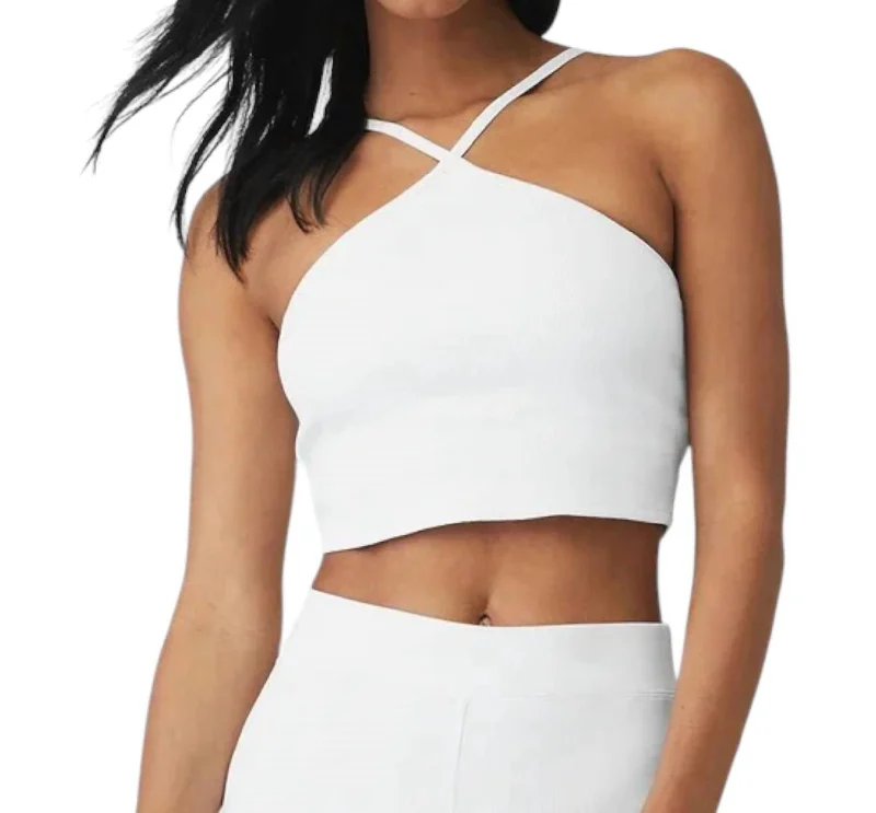 Yoga Bar with Salt for Electrolytes -Goddess Ribbed Cropped Halter Bra Top In White