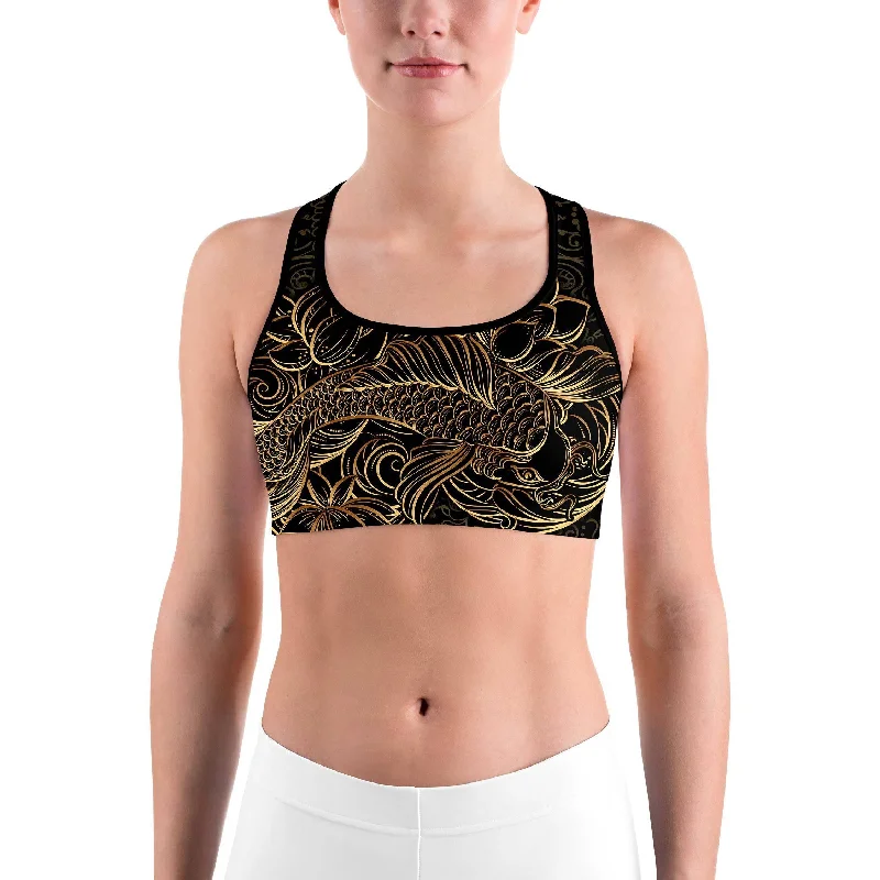 Yoga Bar with Adaptogens for Stress Relief -Golden Oriental Koi Fish Sports bra