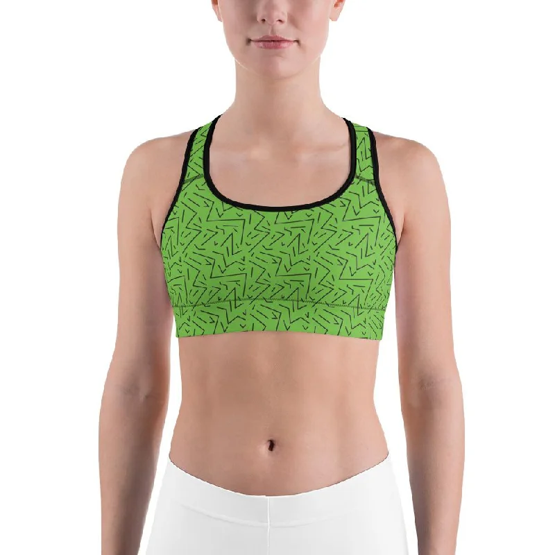Yoga Bar for Active Women -Green Black Line Sports Bra