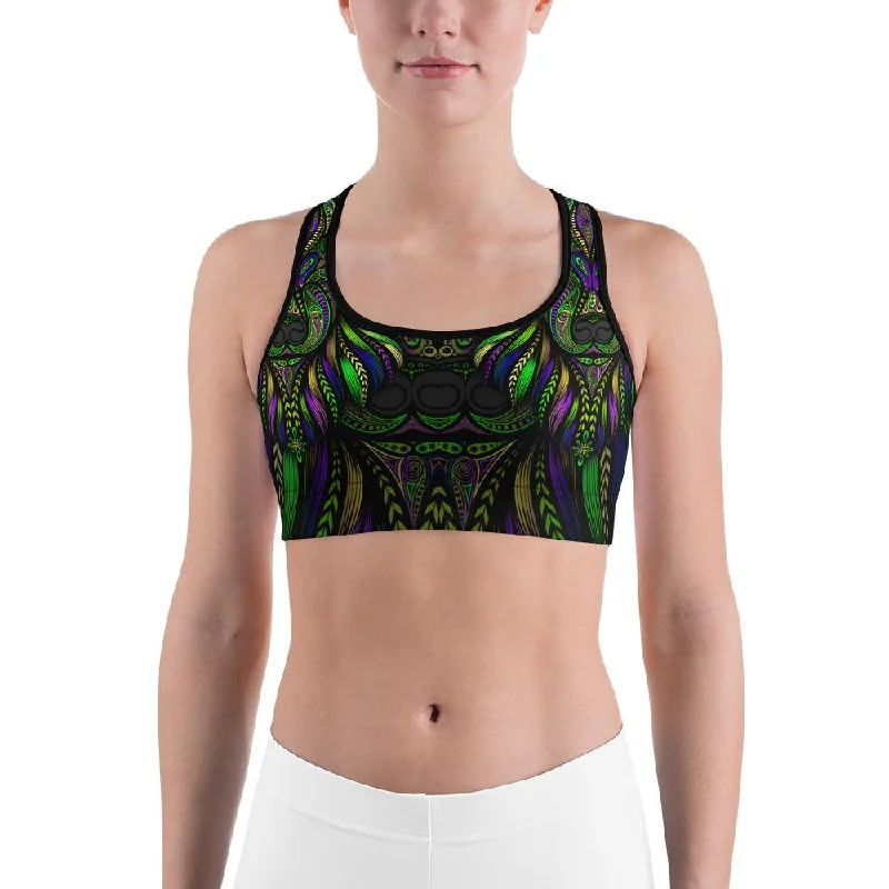Yoga Bar for Health and Fitness Goals -Green Colorful Wolf Sports Bra