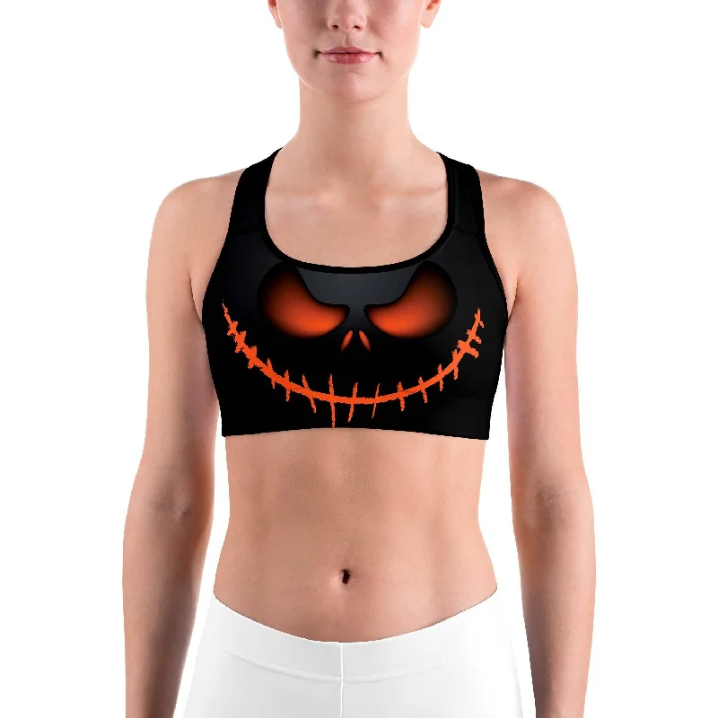 Raw Yoga Bars for Clean Snacking -Halloween Evil Pumpkin Grin Sports bra