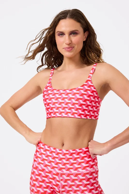 Yoga Bar with Hemp Protein -Hi-Shine Scoop Neck Bra in Strawberry Twist Geo