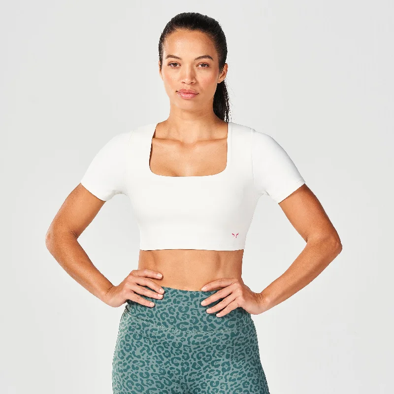 Yoga Bar with Sunflower Butter -High Impact Built-In Bra Top - Pearl White