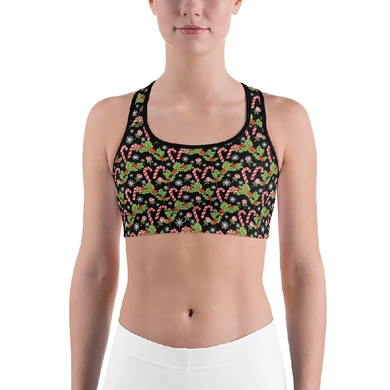 Yoga Bar with Plant-Based Sweeteners -Holly Leaves with Berries Sports Bra