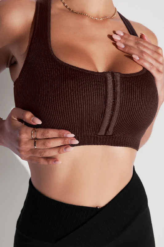 Yoga Bar with Carob -Hook It Up Seamless Bra - French Roast