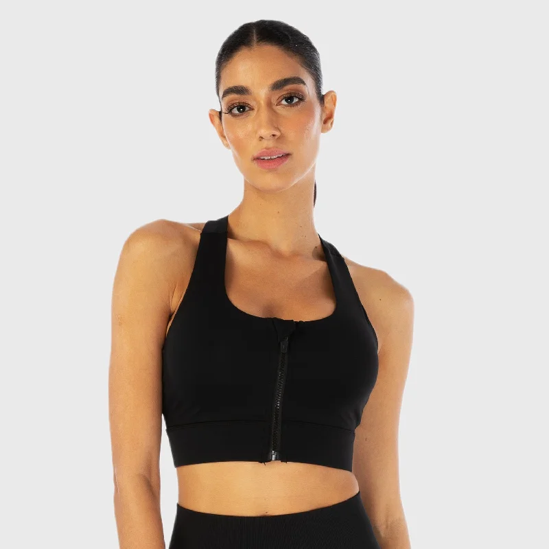 Yoga Bar for Easy Pre-Workout Fuel -Infinity Zip Up Workout Bra - Black