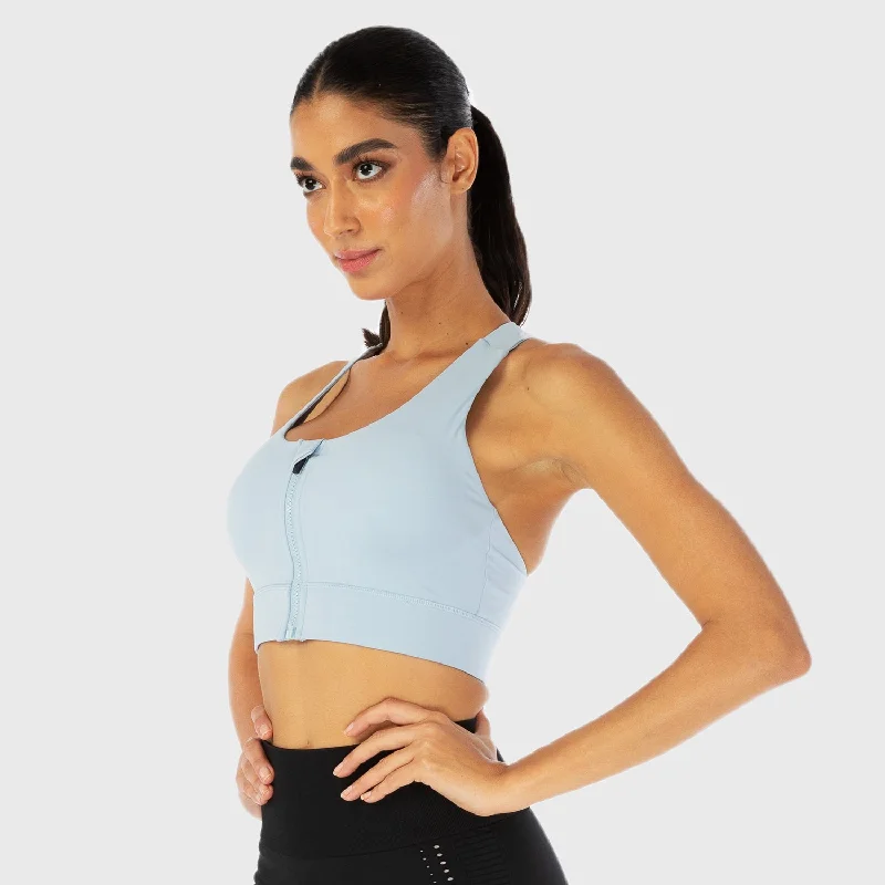 Yoga Bar with Protein-Rich Grains -Infinity Zip Up Workout Bra - Blue Fog