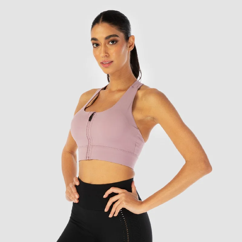 Yoga Bar with Coconut Water and Chia -Infinity Zip Up Workout Bra - Elderberry