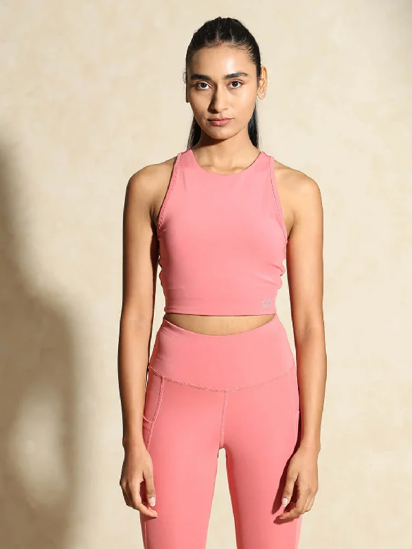 Yoga Bar with Apple and Cinnamon Flavor -Keyhole Back Crop Top with Clasp Peony Pink