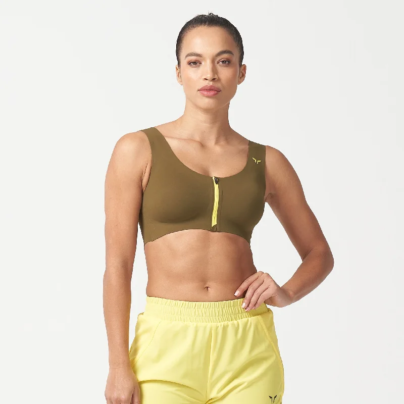 Yoga Bar for a Full Day of Energy -LAB360° Every Day Zip Up Bra - Dark Olive