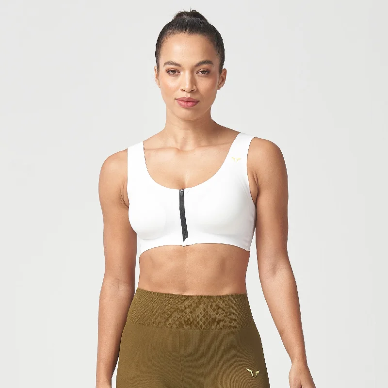 Yoga Bar for Hydration and Endurance -LAB360° Every Day Zip Up Bra - White