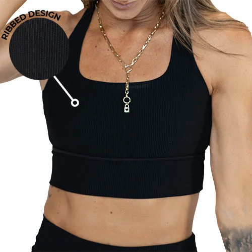 High-Energy Yoga Bars -Longline Bra | Ribbed | Black