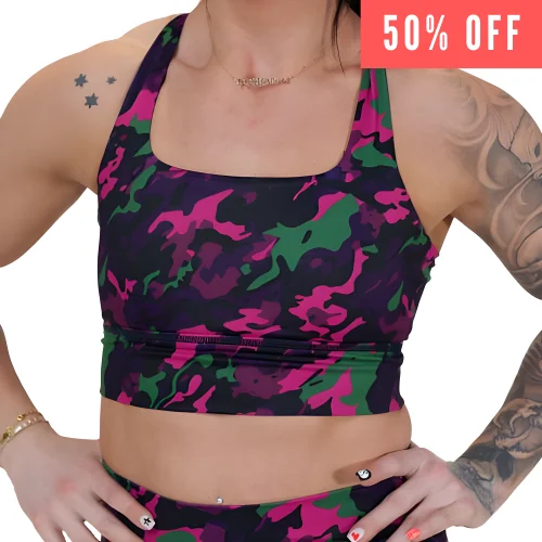 Yoga Bars for Endurance and Power -Longline Bra | Neon Camo
