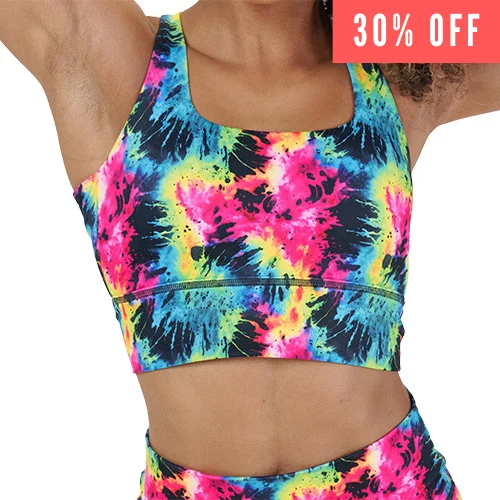 Yoga Bar for Energizing Post-Yoga -Longline Bra | Neon Tie Dye