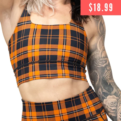 Yoga Bars for Clean Fuel -Longline Bra | Pumpkin Patch Plaid
