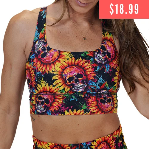 Yoga Bars with Raw Ingredients for Pure Nutrition -Longline Bra | Skull Flower