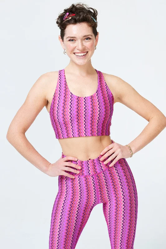 Yoga Bar with Spirulina and Chlorella -DuoKnit Sports Bra in Magenta Zig Zag