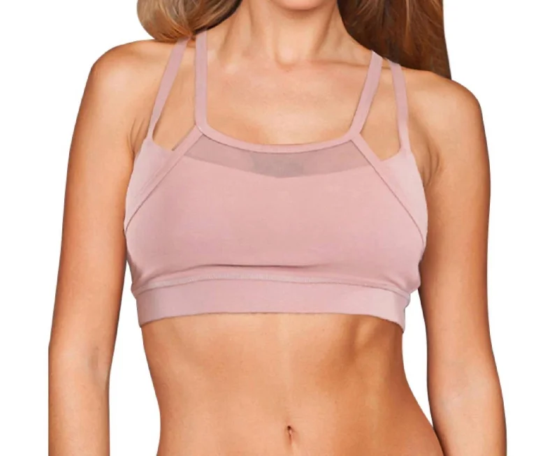 Yoga Bar with Prebiotic Fiber -Mesh Overlay Vice Low Impact Sports Bra In Blush