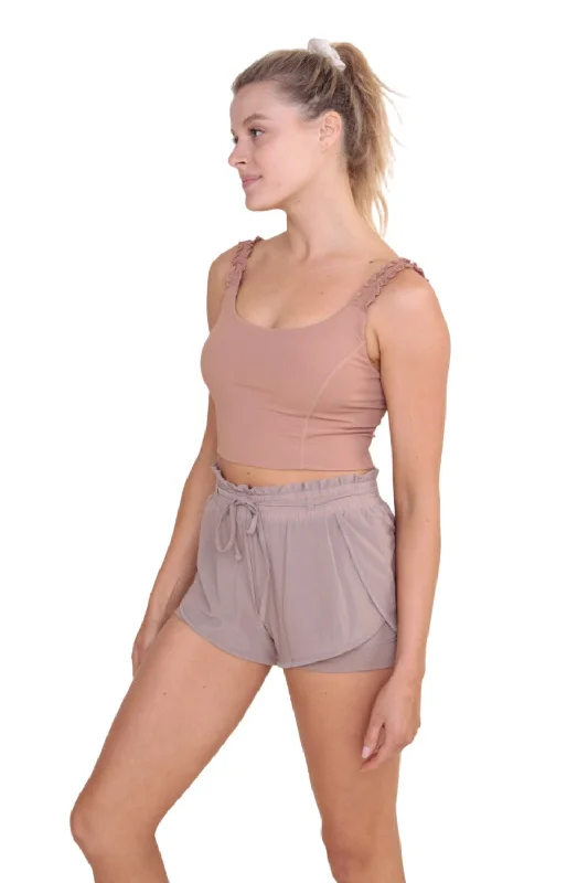 Yoga Bar for Post-Yoga Snack -Mono B Crop Ruffle Strap Bra Top AT-B0487