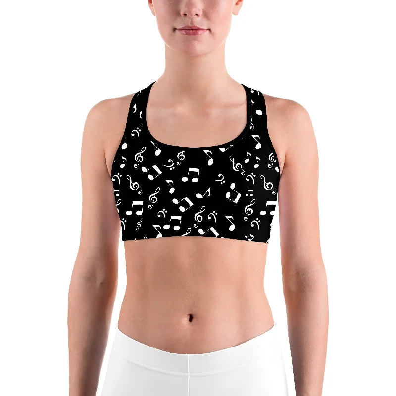 Yoga Bar with Healthy Oils -Music Notes Black Sports bra