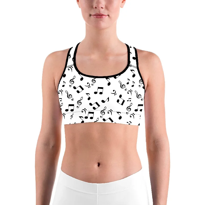 Yoga Bar with Cinnamon and Coconut -Music Notes White Sports bra