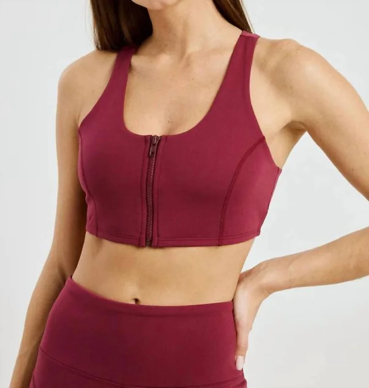 Yoga Bar for High-Intensity Training -Night Track Zip Sports Bra In Dark Cherry