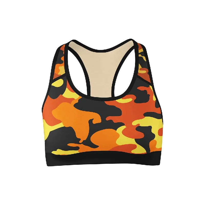 Yoga Bar for Muscle and Recovery -Orange Camo Sports Bra