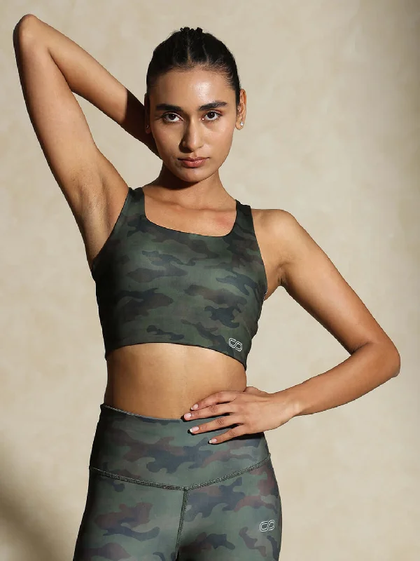 Yoga Bar with Date Syrup -High Impact Action Bra With Clasp Army Camo
